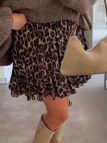 大码女式时尚豹纹荷叶边下摆半身裙，夏季 - 彩色 - 查看 3