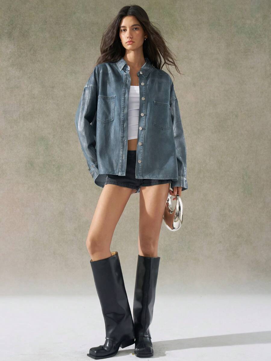 LYSMO Women's Denim Hot Silver Jackets And Coats Simple, Stylish And Casual Everyday Sense Of Future Technology 2025 New Arrivel Summer - Blue - View 1