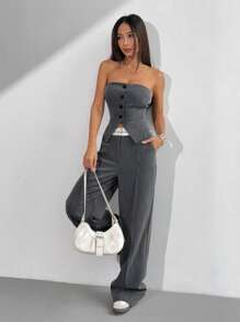 SHEIN EZwear Women's Simple Fashion Camisole Top And Long Pants Suit, Summer - Grey - View 3