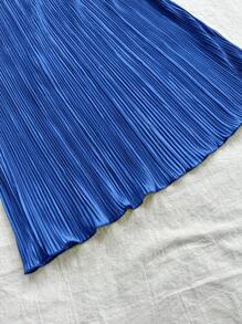 Soleia 挂脖式、紧身、纯色、褶皱迷你连衣裙 - 寶藍色 - 查看 4