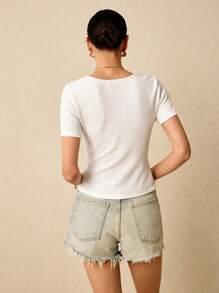 Poéselle 前紐扣條紋針織T恤 - 白色 - 查看 3