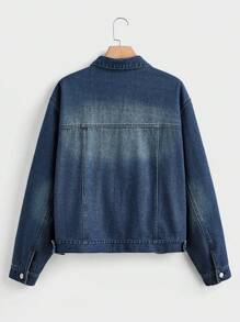 Manfinity Homme 男士休闲长袖单排扣口袋破洞牛仔夹克，秋季 - 淺色水洗藍 - 查看 2