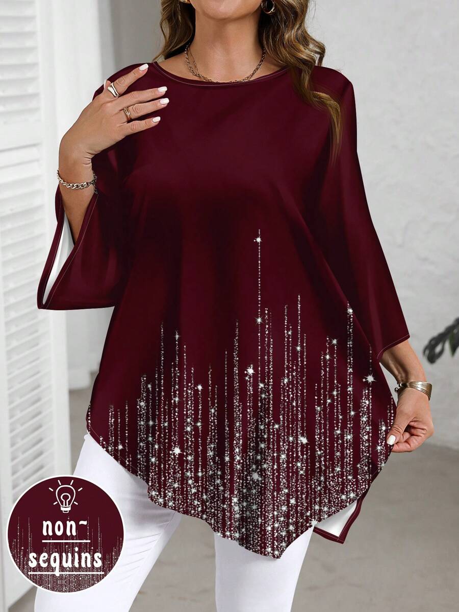 EMERY ROSE Camicia oversize minimal con decorazione glitterata a motivo stellato, adatta per la primavera