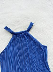 Soleia 挂脖式、紧身、纯色、褶皱迷你连衣裙 - 寶藍色 - 查看 3