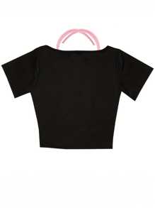 Chiquease Women's Contrast Color Block Mock Neck Short Sleeve Cropped T-Shirt