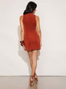 SHEIN Unity 无袖高领散边夏季迷你俱乐部连衣裙西方音乐会音乐节优雅度假春假早午餐毕业典礼新娘婚礼宾客