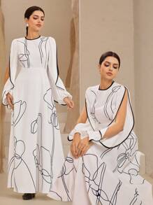 Seusyu Vestido largo informal de mujer con estampado floral y ribete de contraste - Multicolor - Ver 3