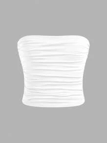 SHEIN 2 件/套 Tween 女童简约舒适褶饰短款上衣/背心 - 淺藍色 - 查看 8