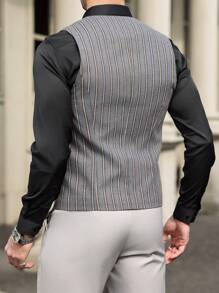 Manfinity Mode Áo vest sọc thường ngày cho nam, thiết kế thời trang đơn giản, áo sơ mi trang trọng mùa hè cho nam thời trang cho nam áo sơ mi nam váy nam váy nam - Xám - Xem 5