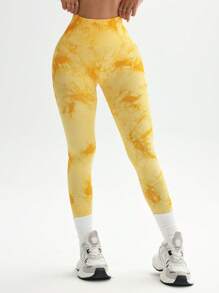 Easithlete Seamless Softness Tie Dye Sports Leggings - Yellow - View 5