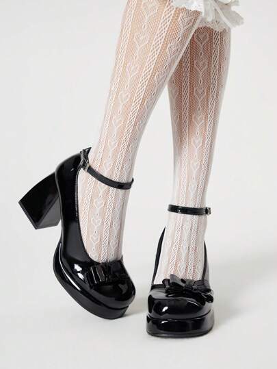 Women's Black Closed Toe Platform Chunky Heel Pumps, Sexy Strap Bowknot Formal Dress Shoes