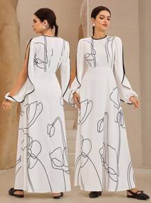 Seusyu Vestido largo informal de mujer con estampado floral y ribete de contraste - Multicolor - Ver 1