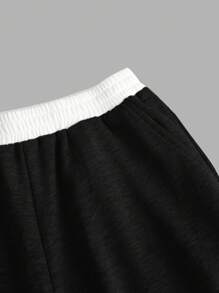 SHEIN Girlism Teen Girls Knitted Solid Color Crew Neck Long Sleeve T-Shirt & Contrast Color Long Pants 2 Pieces Set, Casual