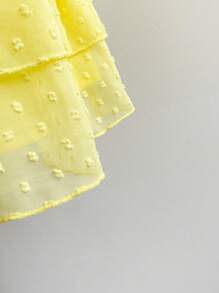 Soleia Western Wear Women,Easter Dress Women,Wedding Guest Dress Women,Vacation Dress,Concert Outfit Women,Boho,Rave Outfit Festival,Vacation Women's Yellow Romantic Floral Perforated Texture Cup Shirred Cinched Waist Front Bow Decor Layered Ruffle Hem Mini Dress,Summer Dress For Women,Birthday Dress For Women - Yellow - View 6