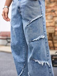 Manfinity LEGND Men's Blue Loose Wide Leg Frayed Hem Baggy Jeans