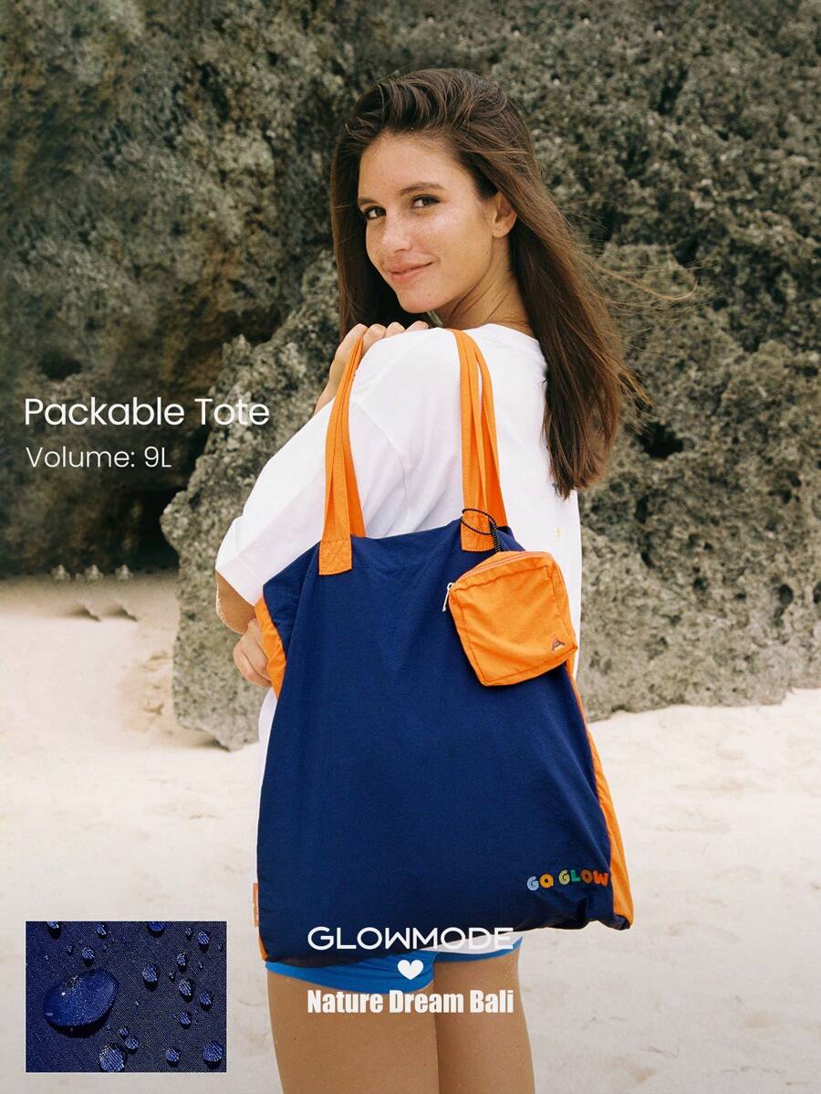 GLOWMODE X Nature Dream Bali 9L Packable Storage Embroidery Tote Bag With 3 Pockets Daily Casual Vacation Holiday Wear - Blue - View 1