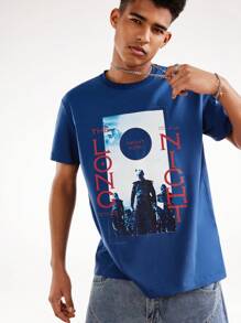 Game of Thrones X SHEIN Men's Casual Portrait & Letter Print Short Sleeve T-Shirt, Summer - Blue - View 1