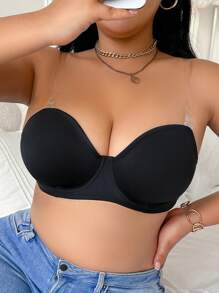 Plus Size Detachable Transparent Strap Sexy Underwire Cup Bra, Lift - Black - View 6