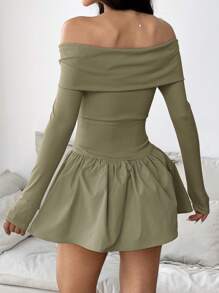 Muchica 女士露肩纯色迷你连衣裙，简约时尚，适合夏季