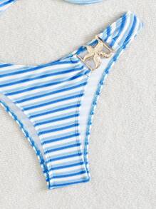 Swim Mod 2pcs Women Striped Colorful Unique Material Starfish Decor Bandeau Design Vacation Style Bikini Swimwear Set For Summer