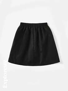 Teen Girl Mountain Letter Print Elastic Waist Casual A-Line Skirt