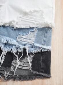 SHEIN Tween Girls Summer Beach Boho Casual 3pcs Black, Blue, White Baggy Denim Ripped Shorts With Slant Pocket,Girls Summer Vacation Concert Rave Festival Outfits, School, Campus, College - Multicolor - View 5