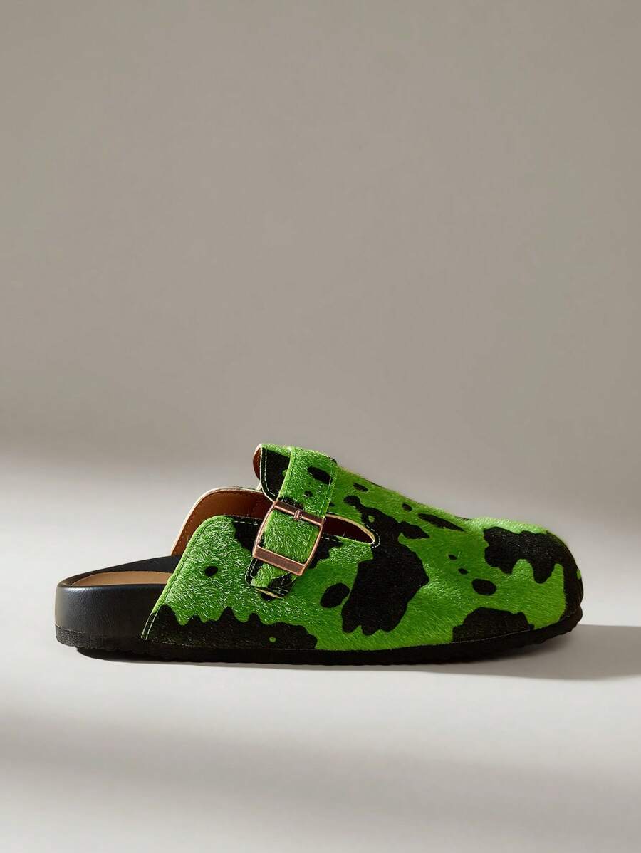 Solecia 女士奶牛印花可调节带扣设计休闲平底便鞋，适合日常穿着 - 綠色 - 查看 1