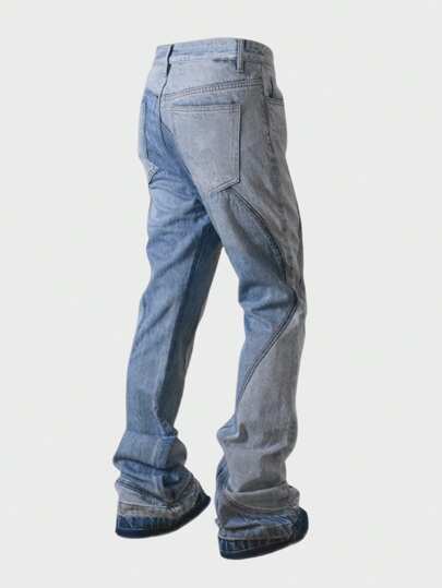 Street Life Jeans décontracté à boutons et poches, style patchwork, pour un port quotidien pour hommes