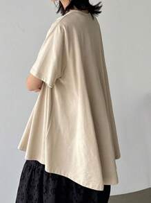 FRIFUL 女士卡其色宽松A字圆领短袖T恤，夏季服装超大T恤 - 米色 - 查看 2