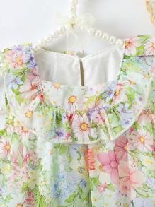 SHEIN Baby Girl Sleeveless Simple Fashion Floral Print Chiffon Bodysuit For Summer