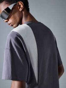 NEON BLANC Men's Street Fashion Knit Round Neck Patchwork Grey Short Sleeve T-Shirt - Grey - View 4