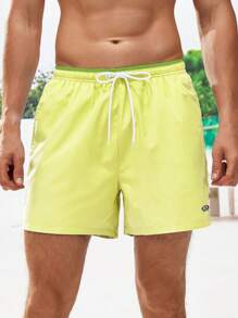 Manfinity VDAYZ Men's Vacation Letter Print Drawstring Waist Beach Shorts - Yellow - View 3