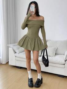 Muchica 女士露肩纯色迷你连衣裙，简约时尚，适合夏季