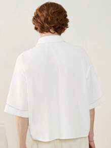 Manfinity VCAY Áo sơ mi nam tay ngắn màu trắng thường ngày có bo gấu tay, dáng vừa vặn - trắng - Xem 2