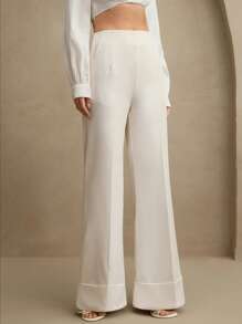 Anewsta Petite Women's Fashionable Loose Elegant Wide-Leg White Pants For Spring - Beige - View 5