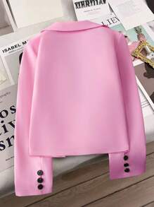 Flirla Plus Size Women's Elegant French Solid Color Lapel Raglan Sleeve Short Blazer Jacket Graduation,Back To School,Teacher Outfits For Women