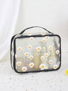 雏菊印花透明网眼大容量化妆包