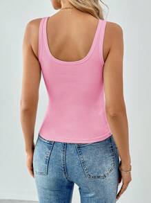 SHEIN Tall 休闲百搭白色深 U 领工字背心 - 粉色 - 查看 2