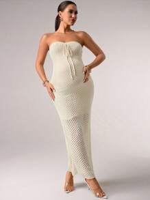 MaterniChic Maternity Pointe Strapless Bodycon Sundress - Apricot - View 1