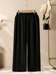 Lacomfia 2pcs Plus Size Colorblock Print Asymmetrical Top And Pants Set