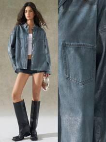 LYSMO Women's Denim Hot Silver Jackets And Coats Simple, Stylish And Casual Everyday Sense Of Future Technology 2025 New Arrivel Summer - Blue - View 9