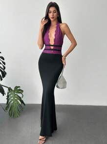 Firerie Women's Extra Long Wrap Around Neck Solid Color Dress, Minimalist Fashion, Suitable For Summer Concert Rave Outfit Women - Black - View 5