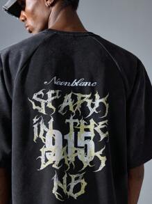 NEON BLANC Men's Street Fashion Letter Graphic T-Shirt - Black - View 5