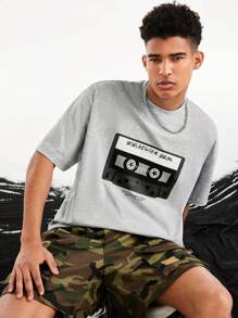 Supernatural X SHEIN 男士休闲夏季字母图案短袖 T 恤 - 灰色 - 查看 4