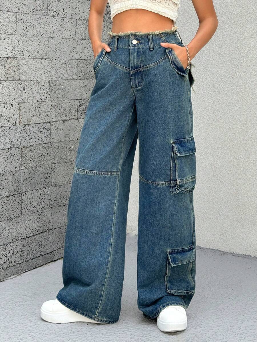 SHEIN ICON 女士休闲牛仔裤，适合夏季 - 霧霾藍 - 查看 1