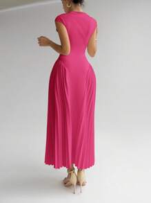 Firerie Women's Pleated A-Line Bodycon Midi Dress, Elegant - Hot Pink - View 6