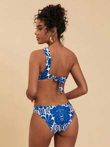 Travachic Women 2pcs/Set Swimwear, Minimalist Style Triangle Bikini For Summer, Floral Print Two-Piece Swimwear, Fitted Casual Style, Summer Beach Vacation,Backless,Beachwear High Waisted,Beach Outfits For Woman,Sexy,Summer Outfits For Women, For Beach Vacation For Summer Beach Vacation,Boho,Vacation,LINEN,Crochet - Blue - View 2