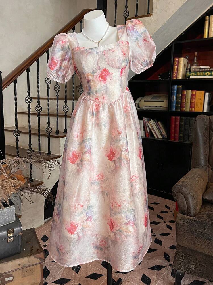 Spring Style New Arrival Elegant Women Long Floral Print Dress, Suitable For First Date Sundress Boho Vacation Outfits Women