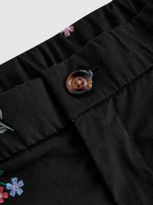 SHEIN MOD Plus Size Women's Black Ditsy Floral Elastic Waist Metal Zipper Long Pants, Concert Woman - Black - View 3