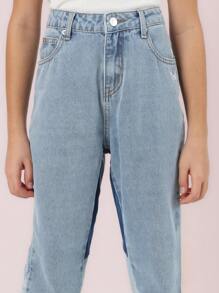 SUMWON Flare Fit Y2K Style Jeans With Contrast Panel Detail, Casual Retro Denim Bottoms For School, Weekend, Fall Spring Fashion - Multicolor - View 7